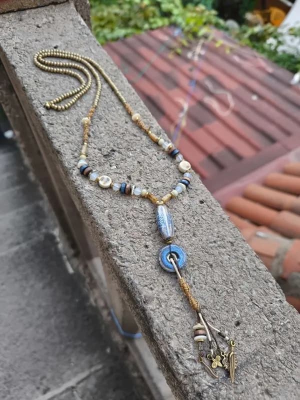 Bohem Mavi Taş Sarkıtlı Kolye 1