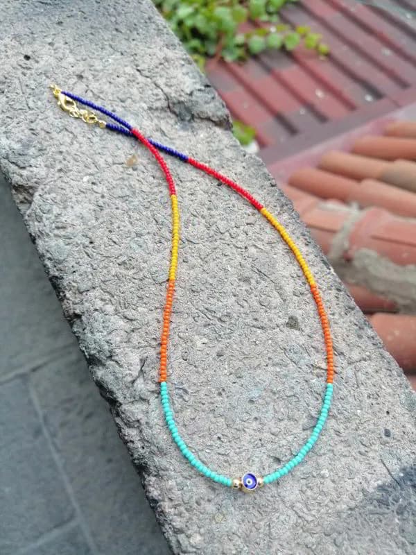 Renkli Boncuk Gökkuşağı Dizi Kolye 1