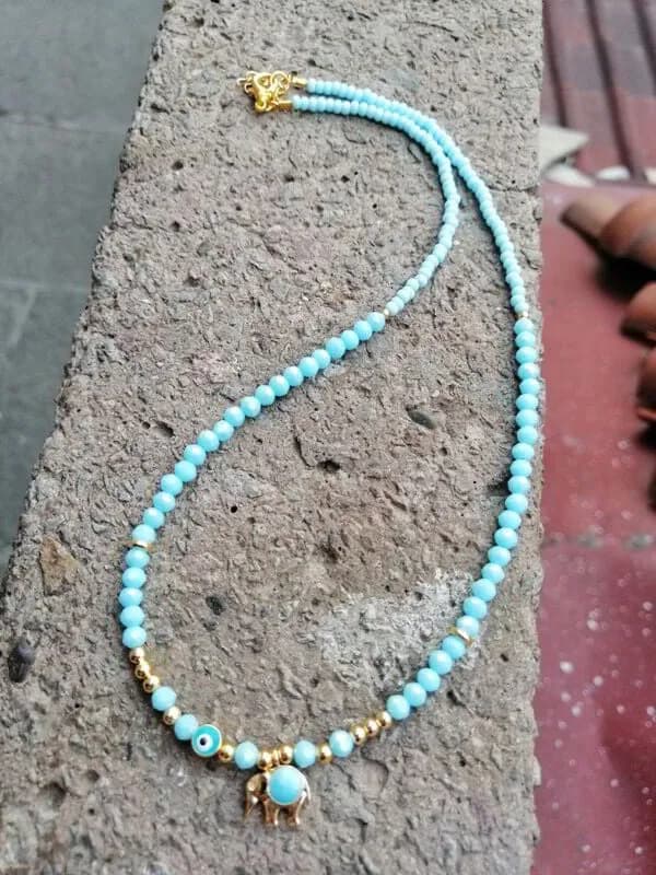 Turkuaz Taş Boncuk Sarkıtlı Kolye 1