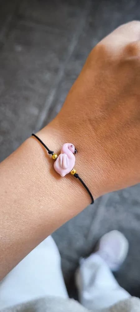 Pembe Cam Boncuk Elastik Bileklik 1