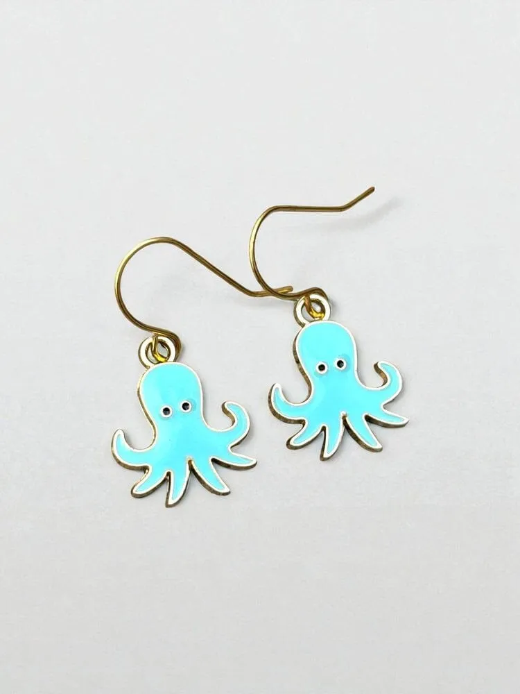 Turkuaz Oktopus Charm Küpe 1