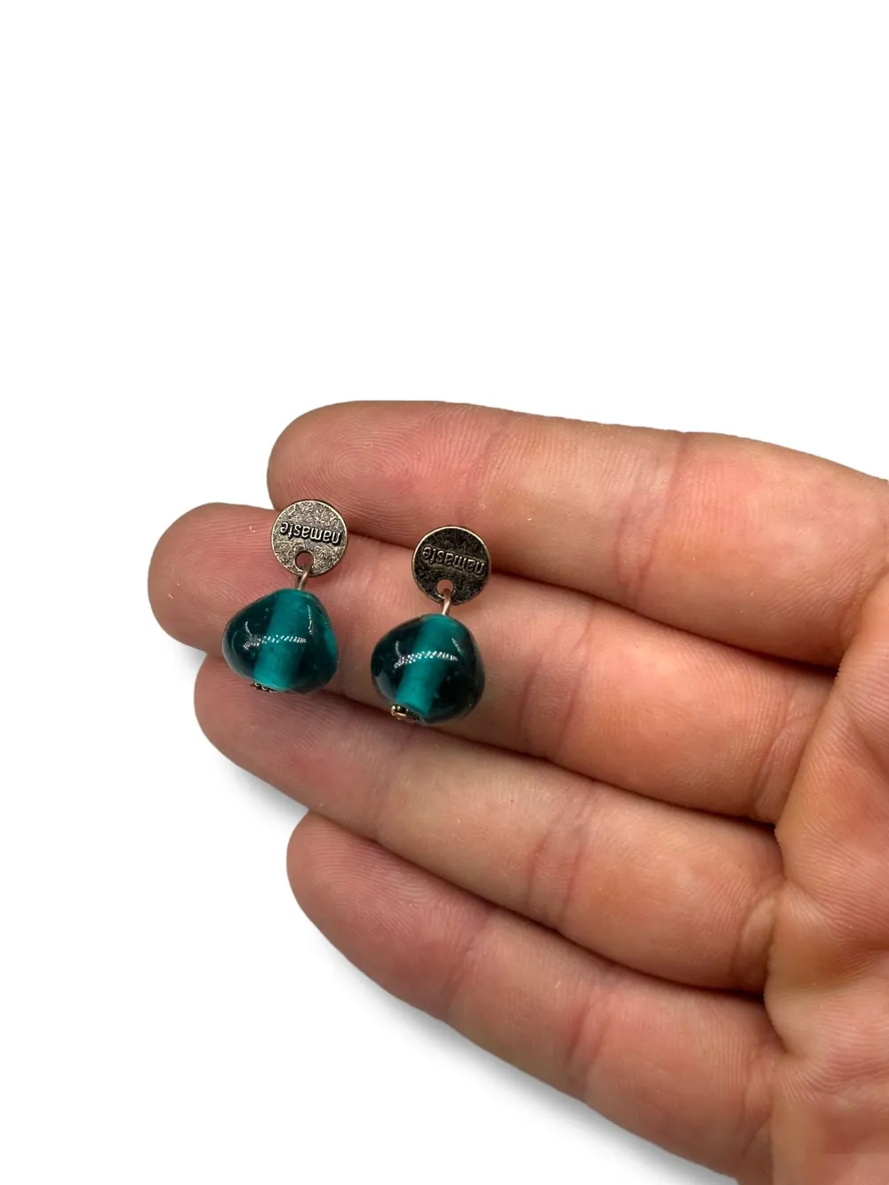Teal Cam Küre Küpe 1