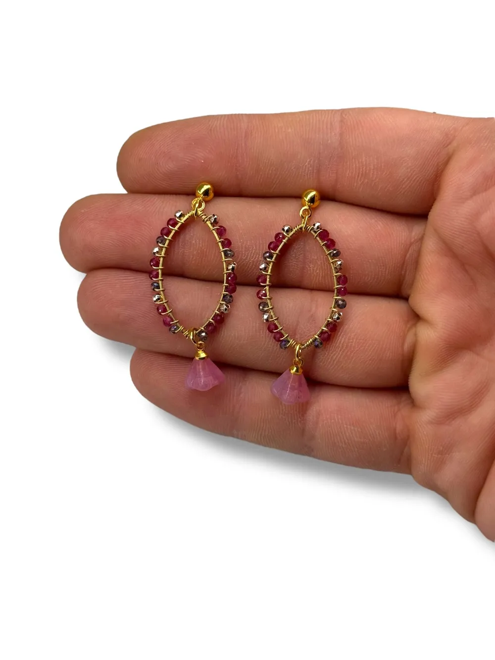 Mor Kristal Oval Halka Küpe 1