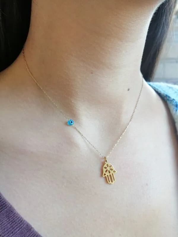 Boho Hamsa El Turkuaz Kolye 1