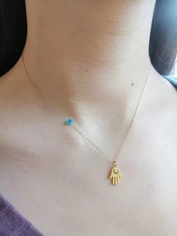Minimal Hamsa Turkuaz Kolye 1