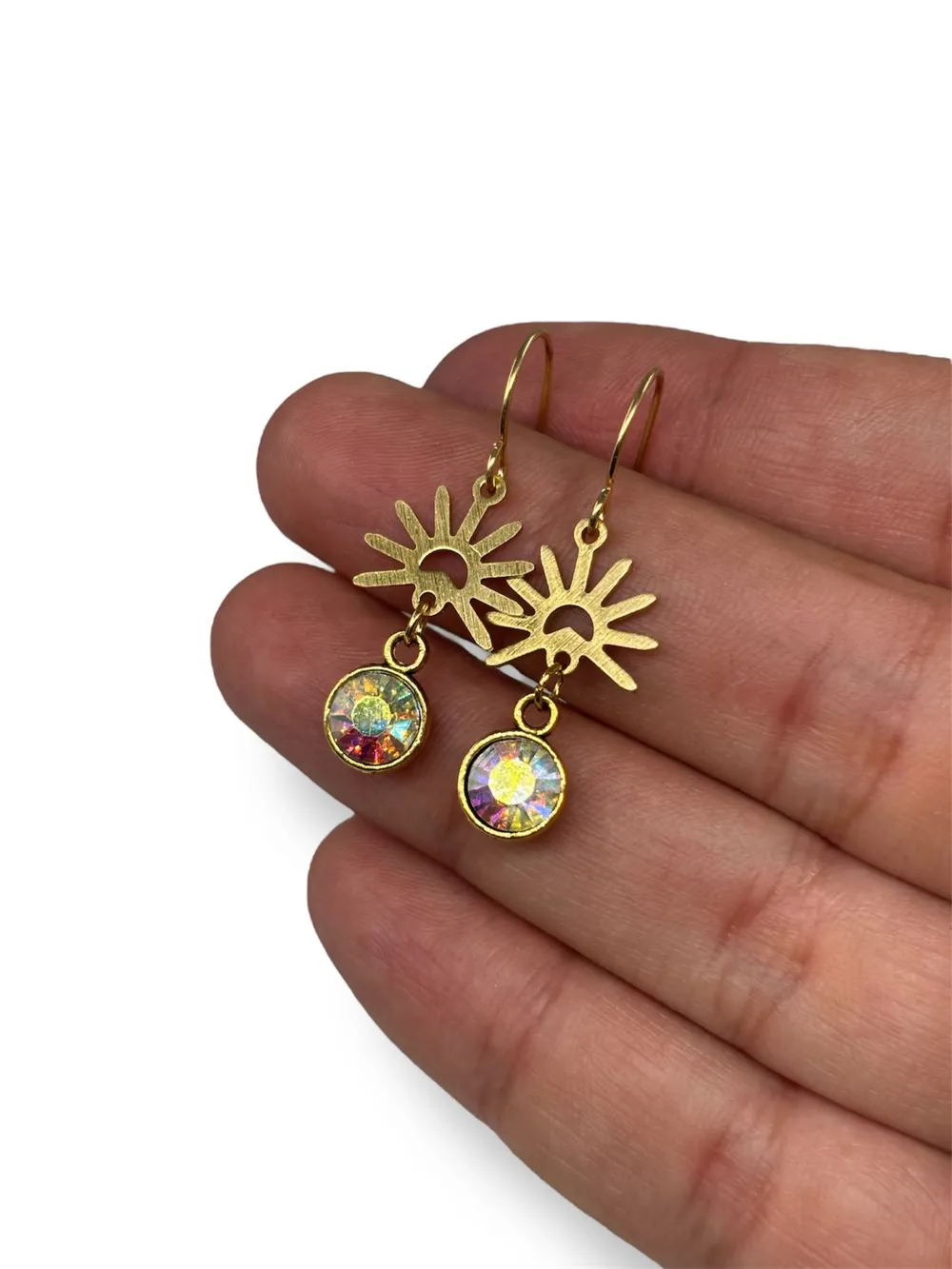 Vintage Güneş Kristal Sarkıtlı Küpe 1