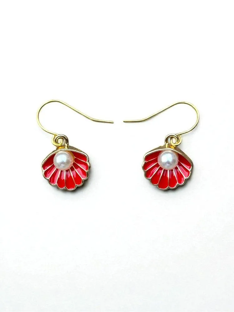 Kırmızı Beyaz Seashell Küpe 1