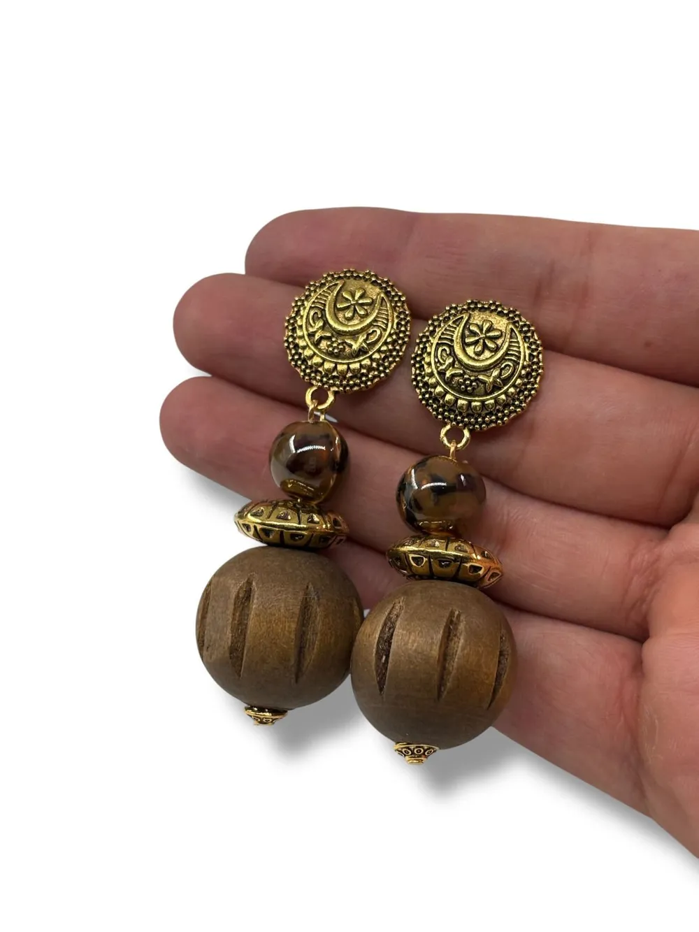 Vintage Ahşap Metal Sallantılı Küpe 1