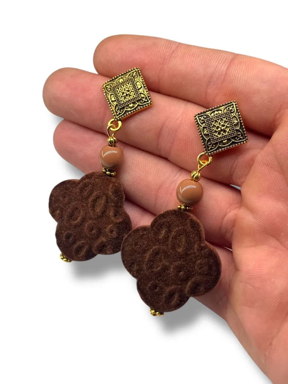 Etnik Leopar Desen Kahverengi Küpe 1