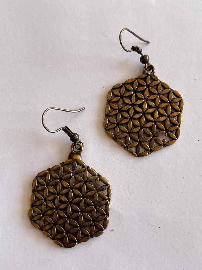 Geometrik Altın Bronz Küpe 1