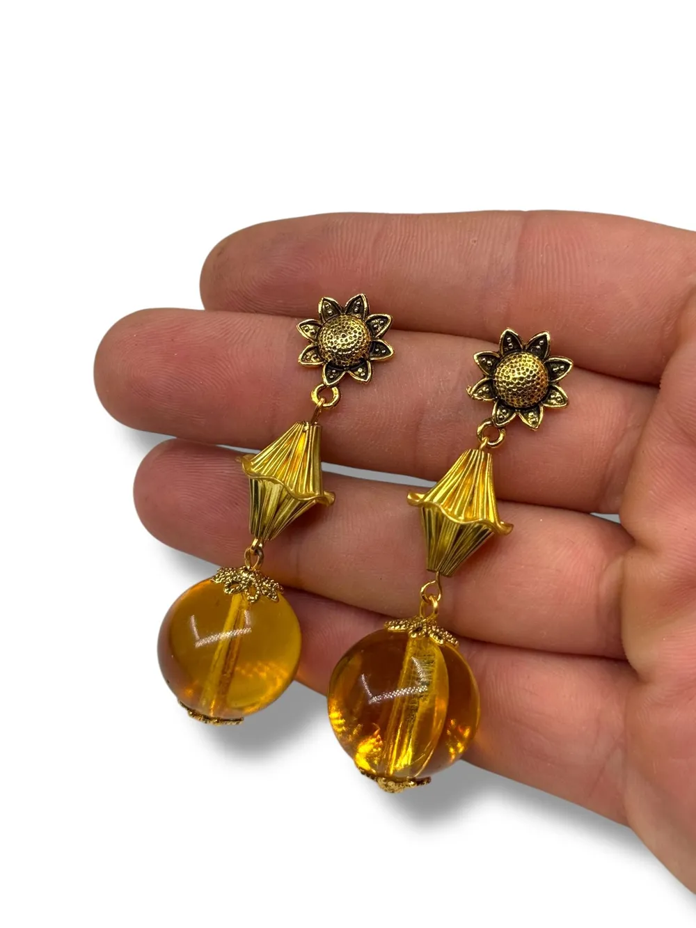 Amber Kristal Çiçek Küpe 1