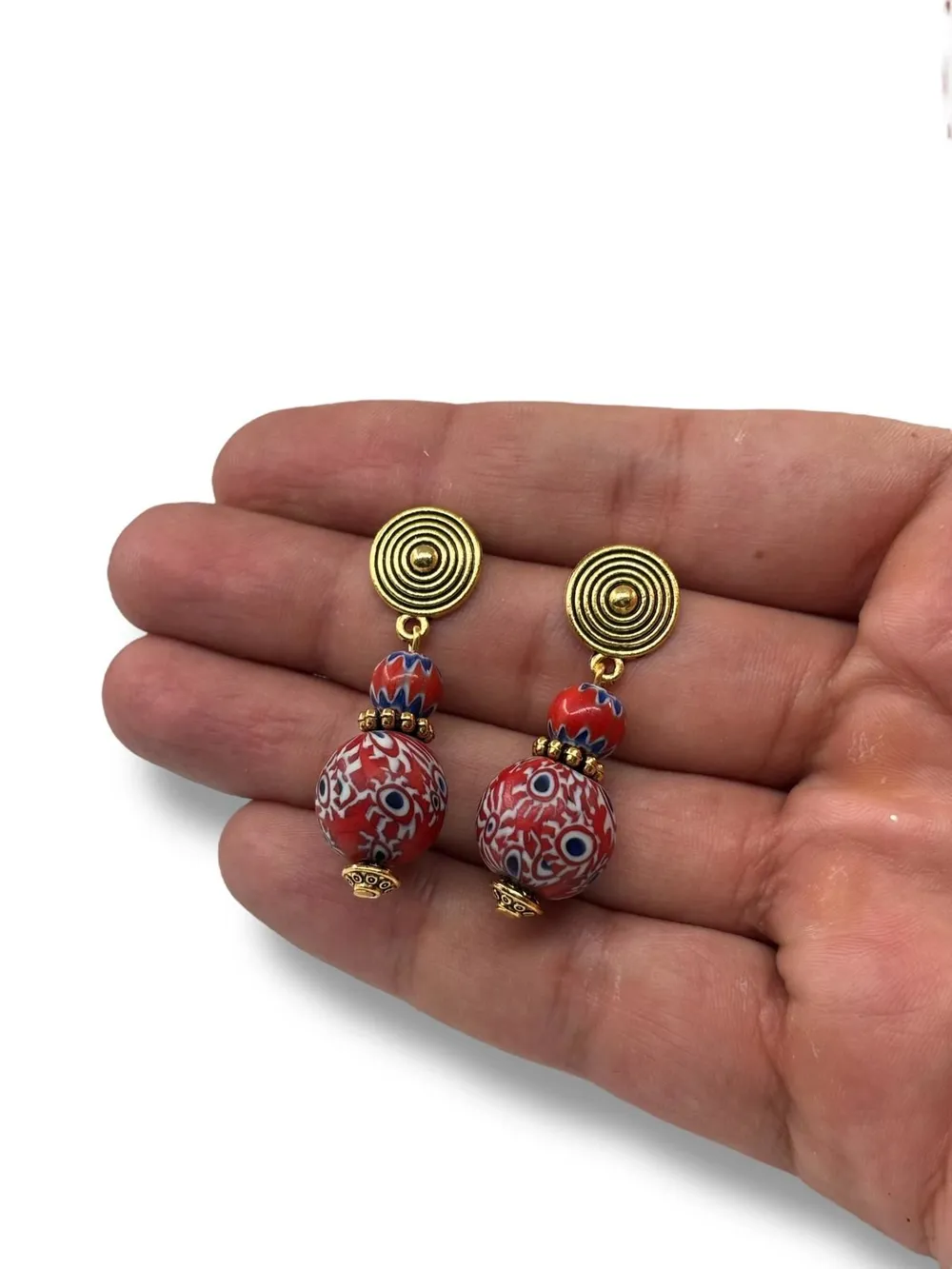 Etnik Taşlı Spiralli Sarkıt Küpe 1
