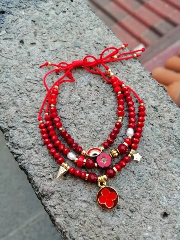 Etnik Kırmızı Kristal Sarkıtlı Bileklik 1