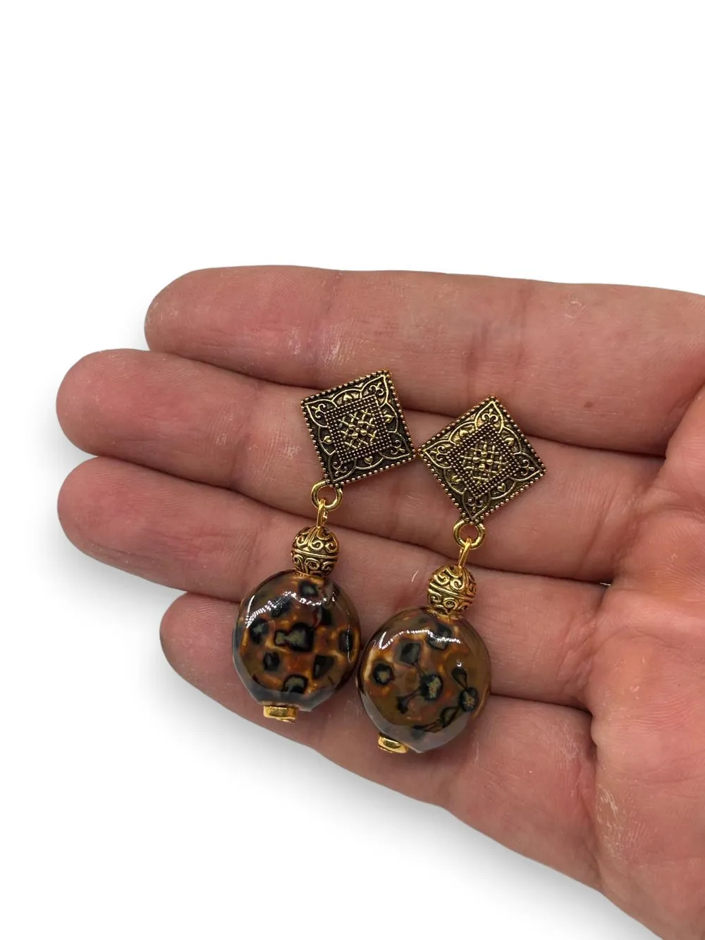 Vintage Filigre Leopar Taş Küpe 1