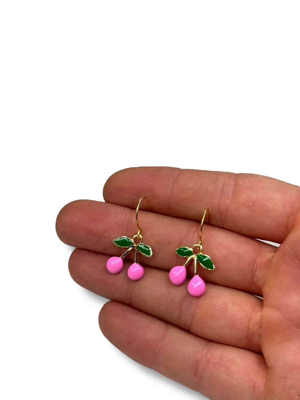 Pembe Kiraz Yapraklı Cam Küpe 1