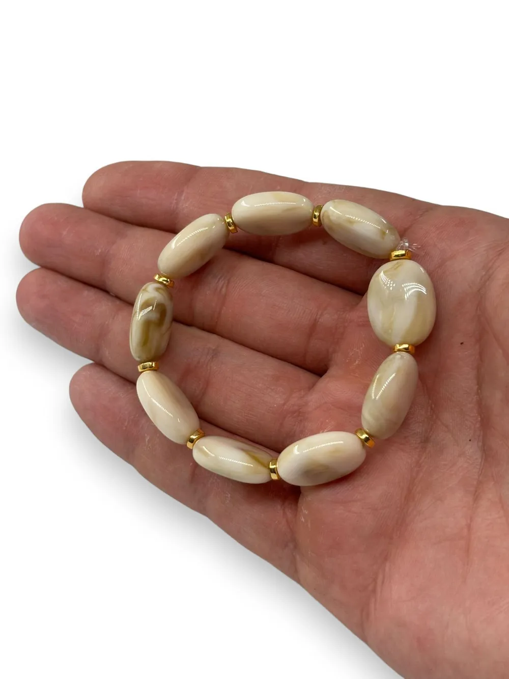 Krem Ahşap Oval Bileklik 1