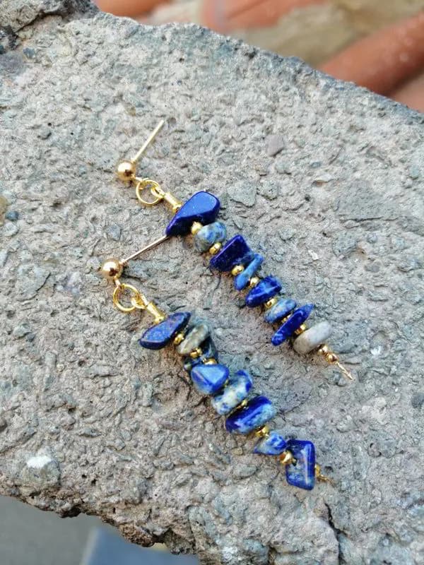 Lapis Lazuli Diskli Sallantılı Küpe 1