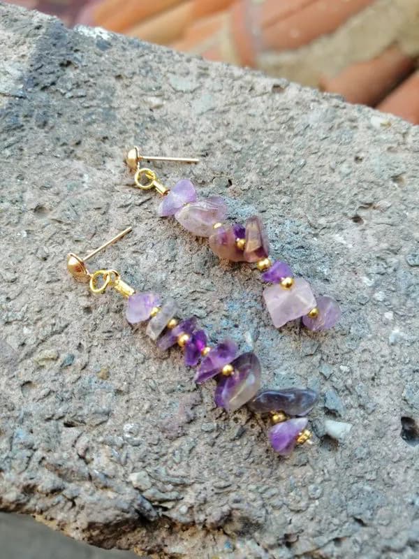 Ombre Ametist Taş Sallantılı Küpe 1