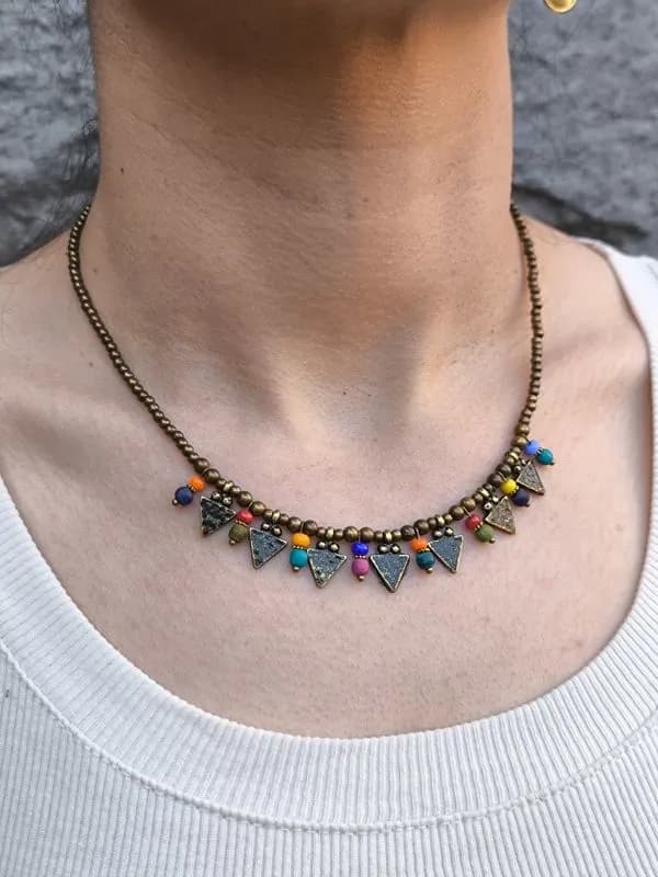 Etnik Çok Renkli Taş Sarkıtlı Kolye 1