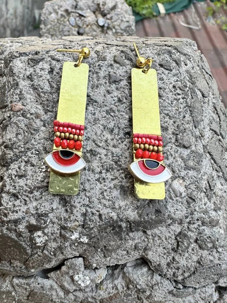 Etnik Karpuz Motif Boncuk Küpe 1