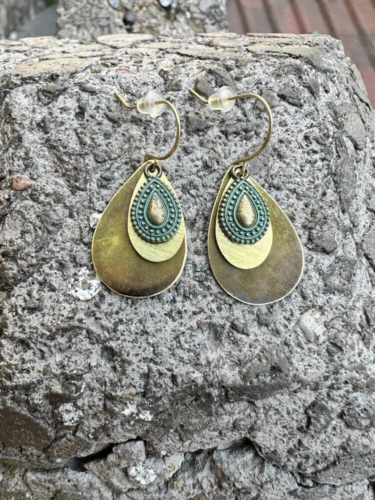 Etnik Turkuaz Taş Teardrop Küpe 1