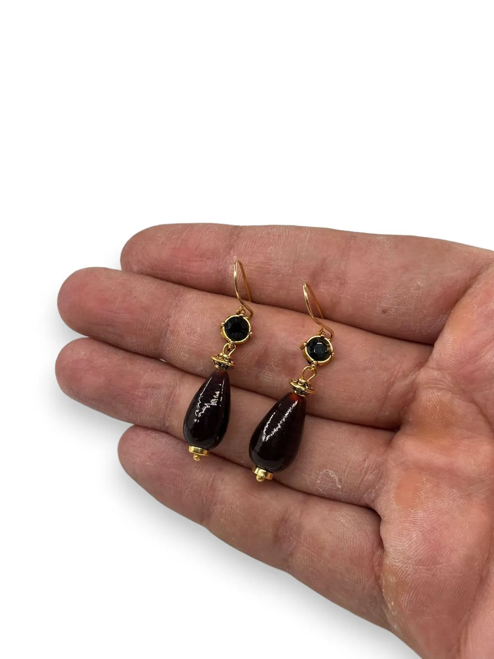 Siyah Oniks Oval Drop Küpe 1