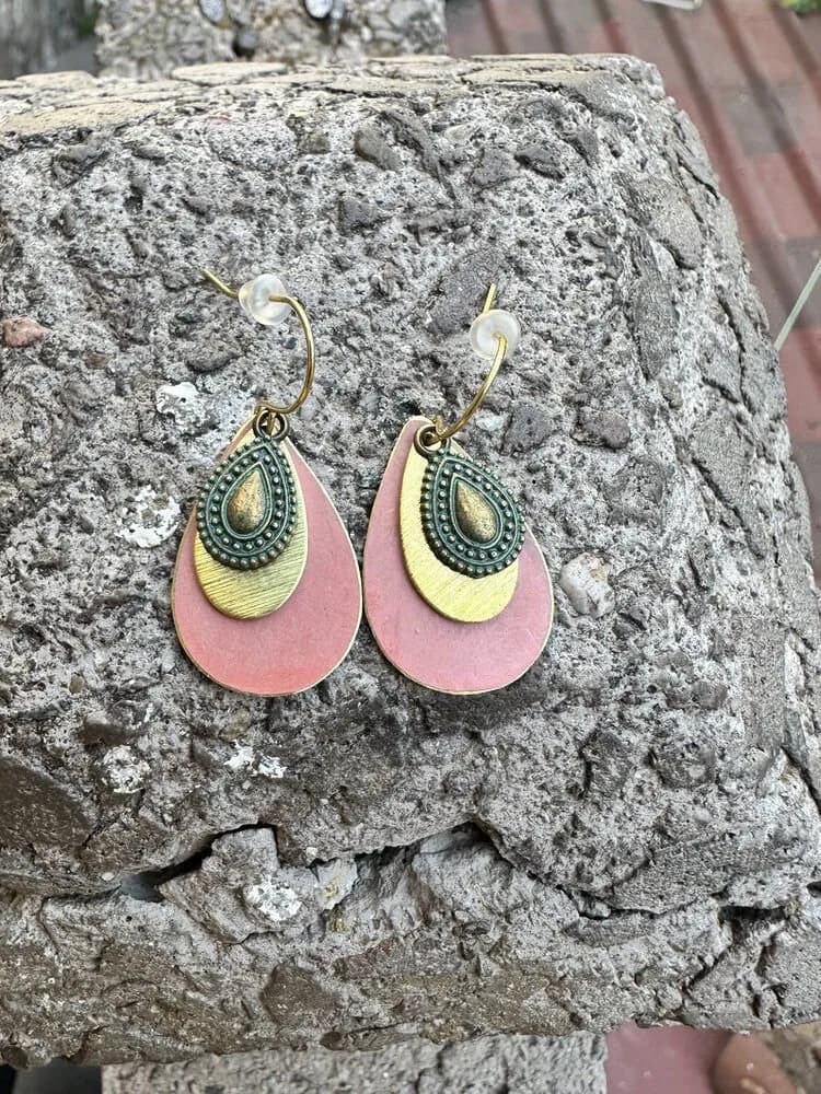 Vintage Katmanlı Yeşil-Pembe Küpe 1