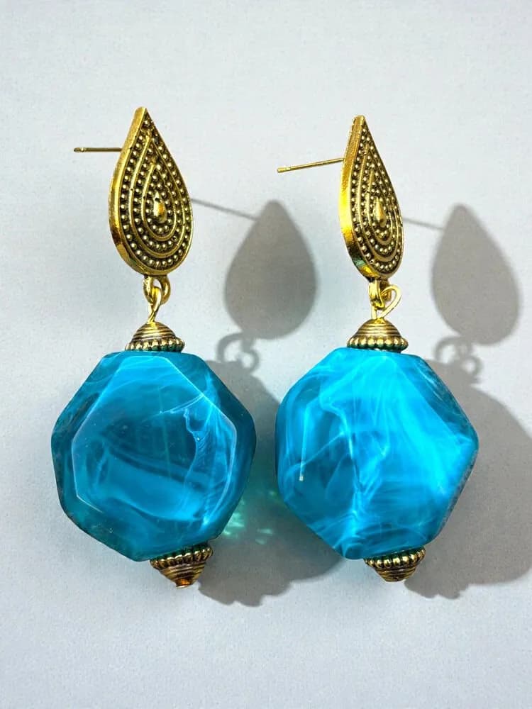 Parlak Mavi Kristal Sallantılı Küpe 1