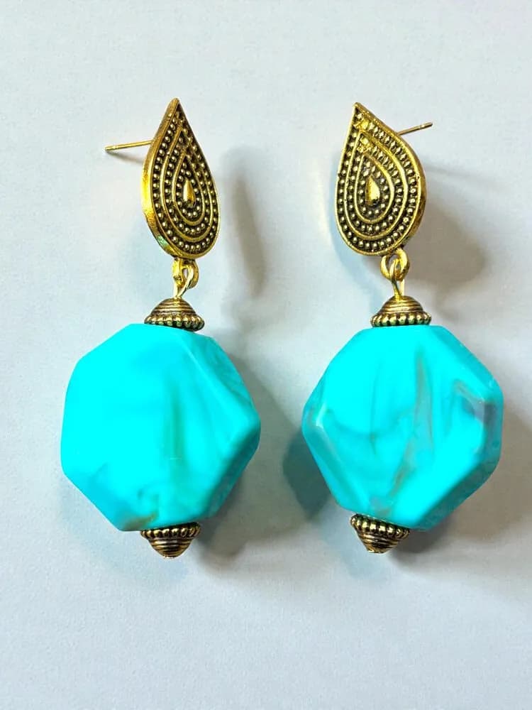 Etnik Türkuaz Faceted Küpe 1