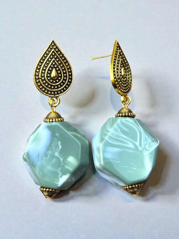 Vintage Kristal Turkuaz Sallantılı Küpe 1