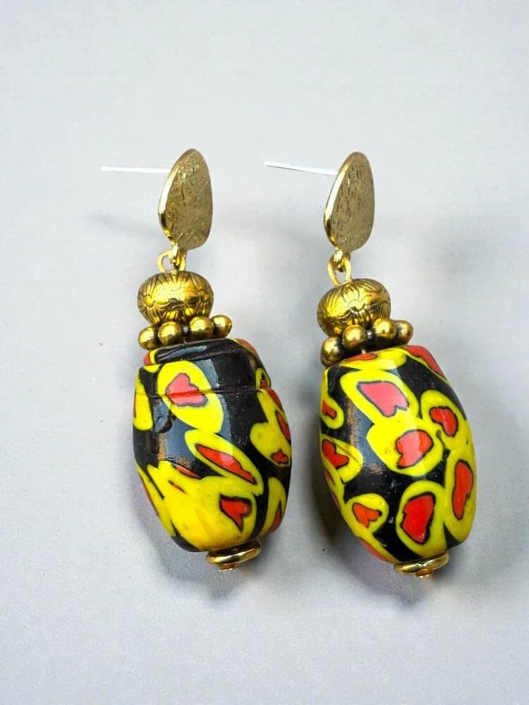 Etnik Floral Çiçek Cam Küpe 1