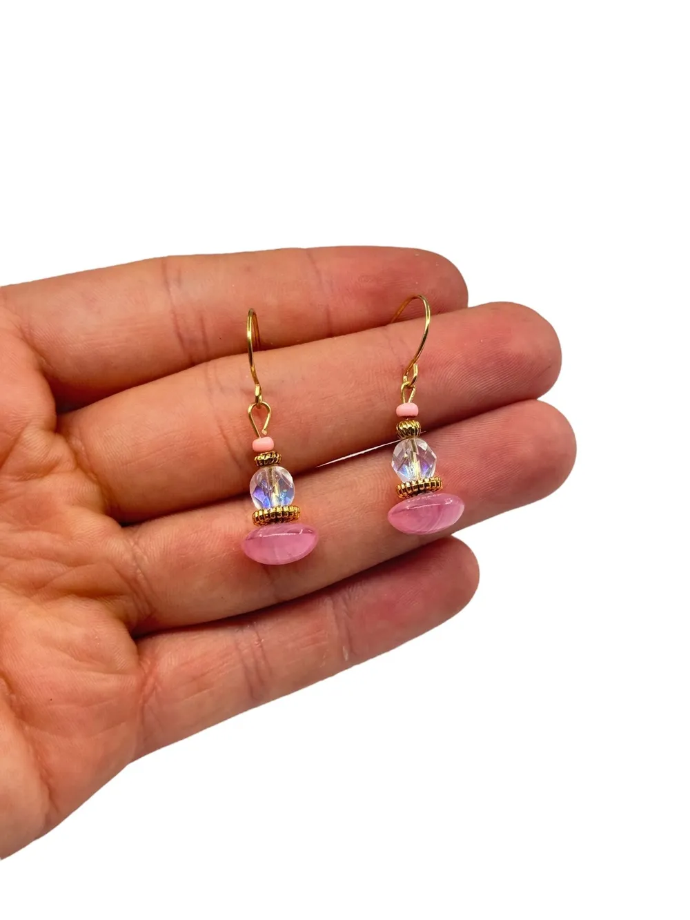 Kristal Pembe Sallantılı Küpe 1