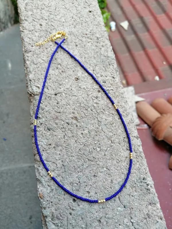 Navy Mavi İp Altın Aksamlı Kolye 1