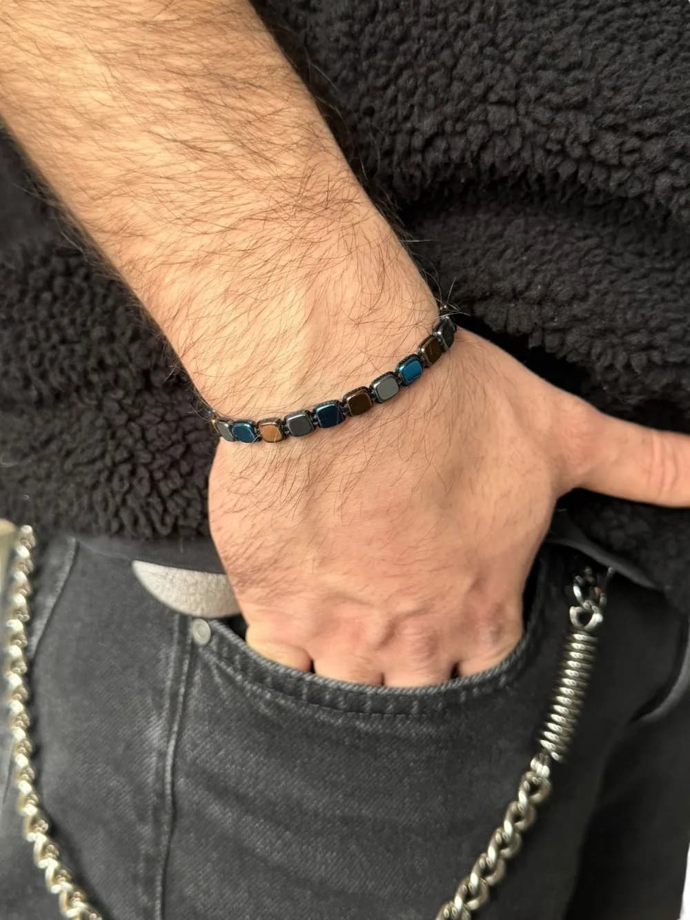 Minimalist Siyah Boncuk Erkek Bileklik 1