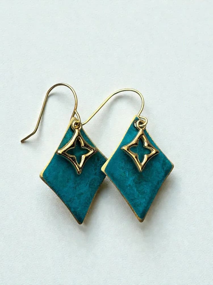 Etnik Teal Taş Geometrik Küpe 1
