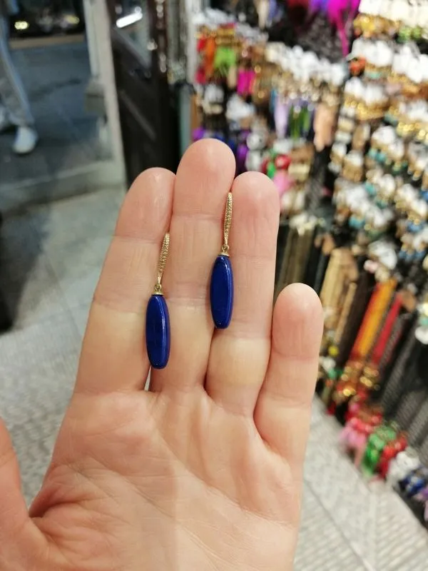 Klasik Koyu Mavi Oval Küpe 1