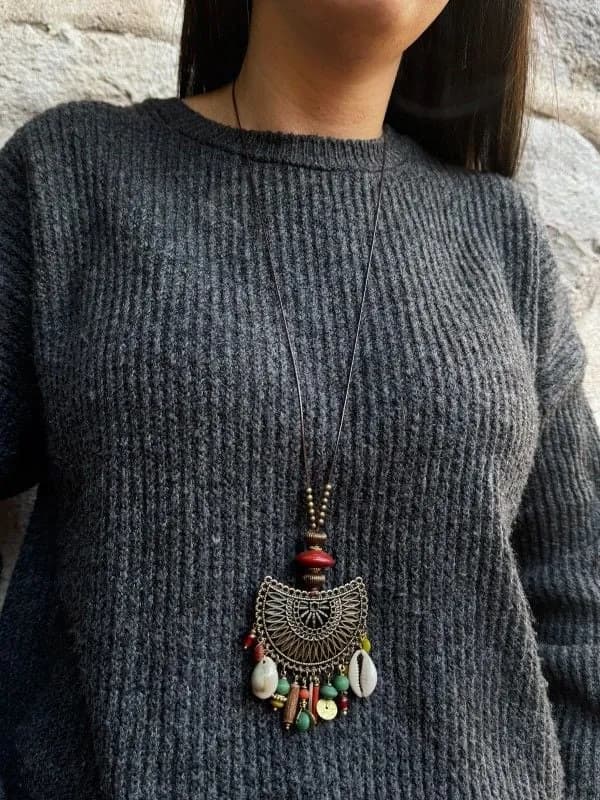 Etnik Metal Sarkıtlı Bohem Kolye 1