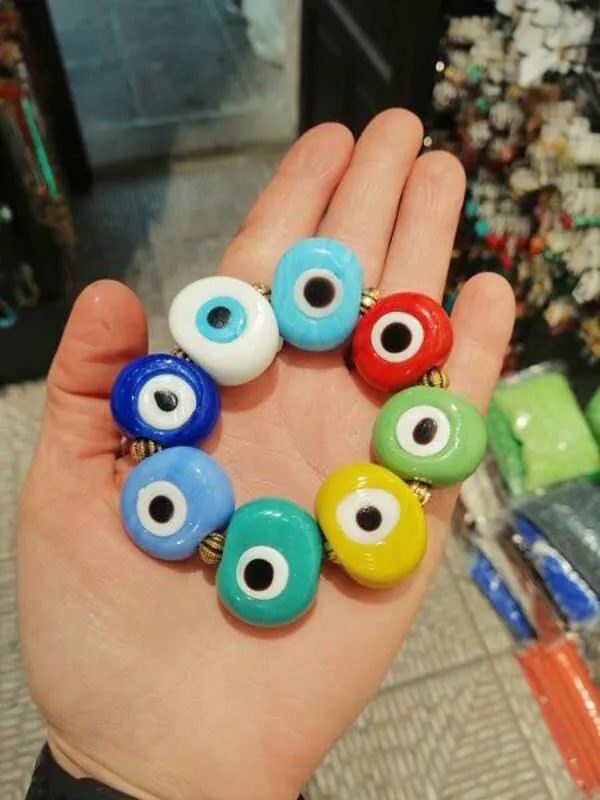 Renkli Göz Motifli Cam Boncuk Bileklik 1