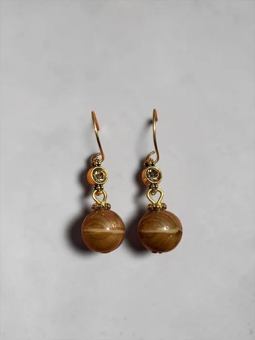 Amber Taş Yuvarlak Sallantılı Küpe 1