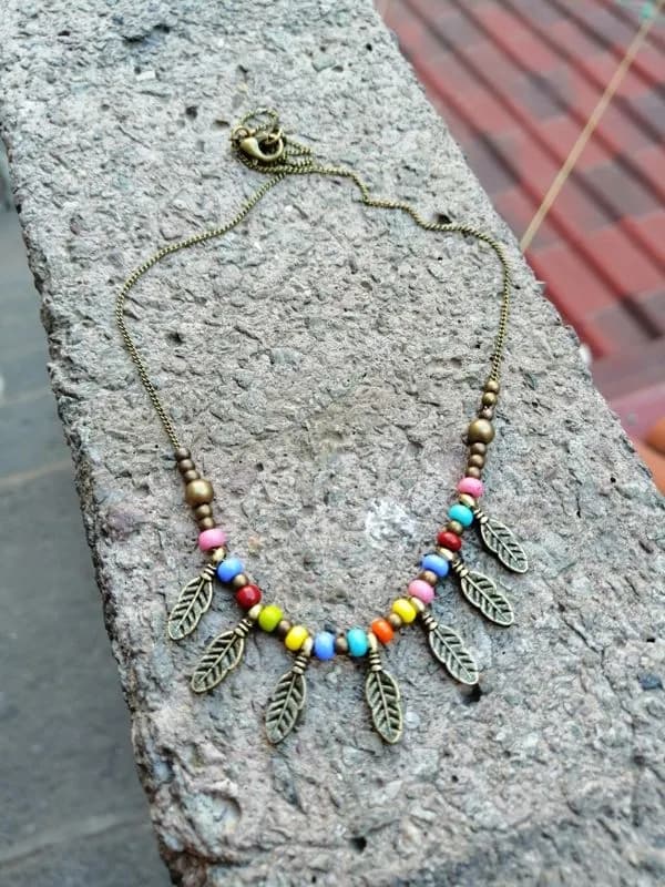 Renkli Boho Yaprak Kolye 1