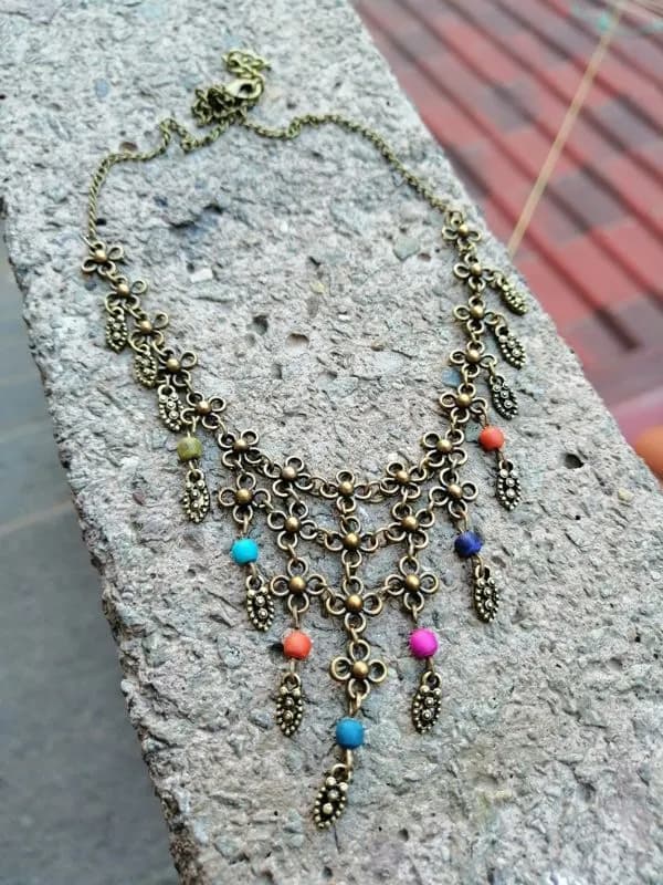 Etnik Patine Çok Renkli Taş Kolye 1