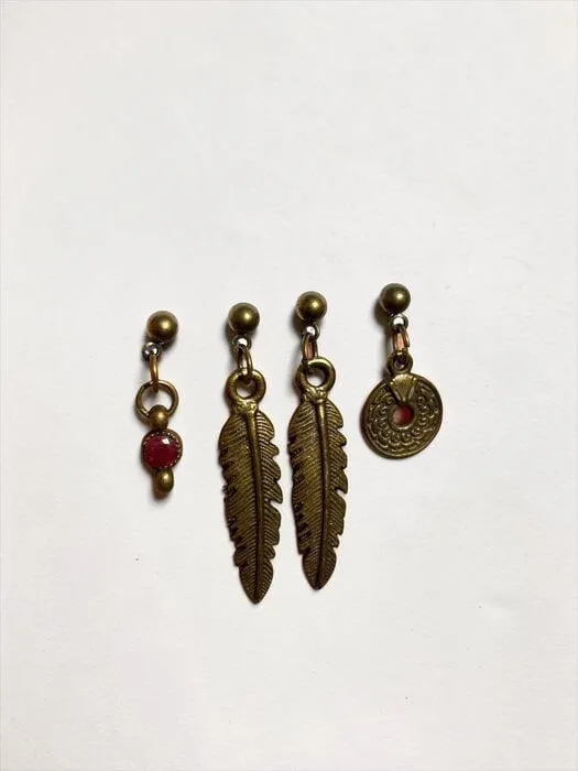 Bronz Tüy ve Taş Karışık Küpe Seti 1