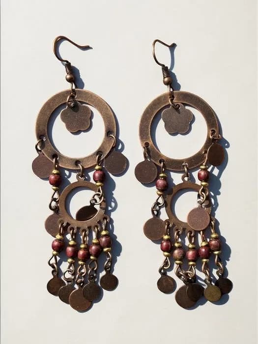 Etnik Bronz Disk Sallantılı Küpe 1