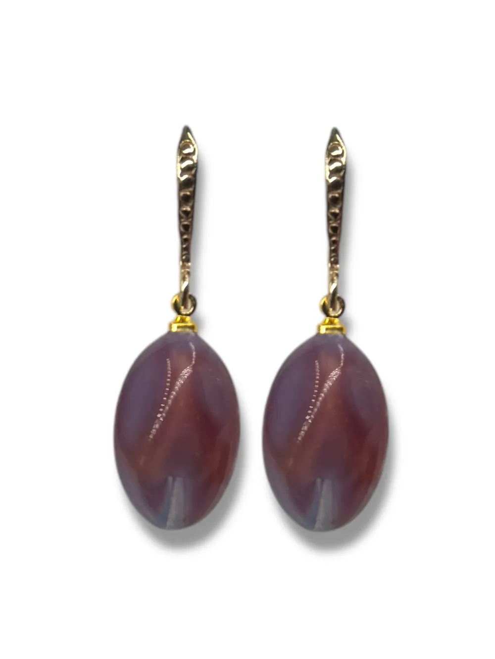 Kırmızı Mürdüm Taş Oval Sallantılı Küpe 1