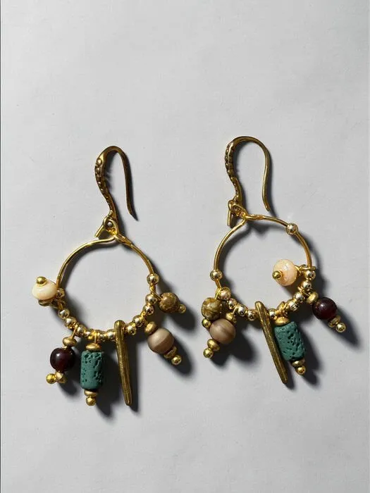 Etnik Yeşil Taş Metal Charm Küpe 1