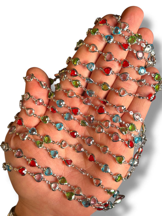 Rodyum Kaplama Kalp Zirkon Zincir 50cm